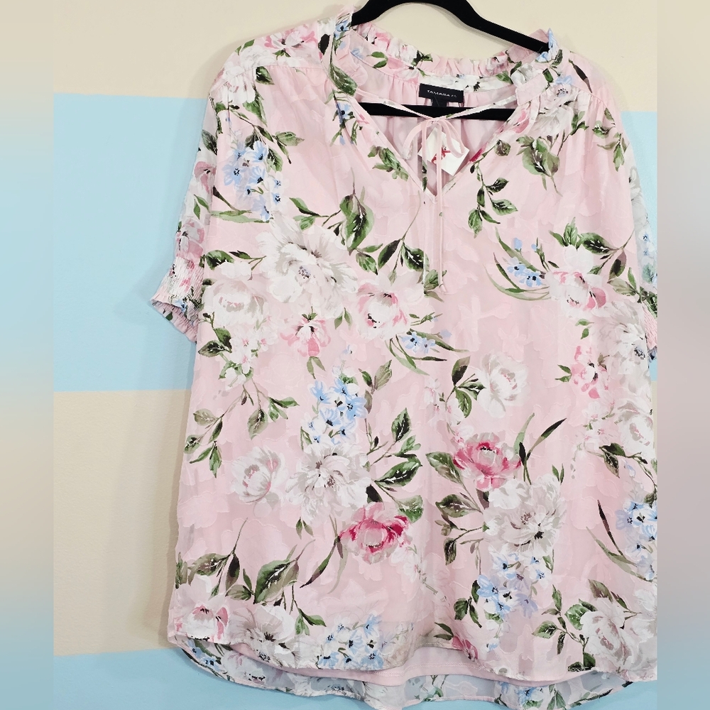 Tamara H Plus Size Floral Pink Blouse for Women - Picture 3 of 6